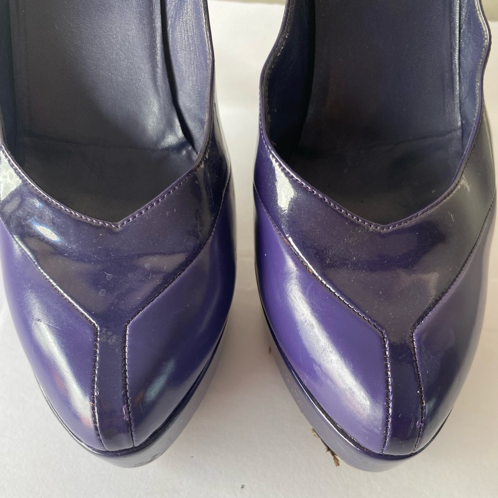 GUCCI Purple Patent & Leather Platform Pumps Suede Heel Size 38.5 US 8.5 - Picture 6 of 15